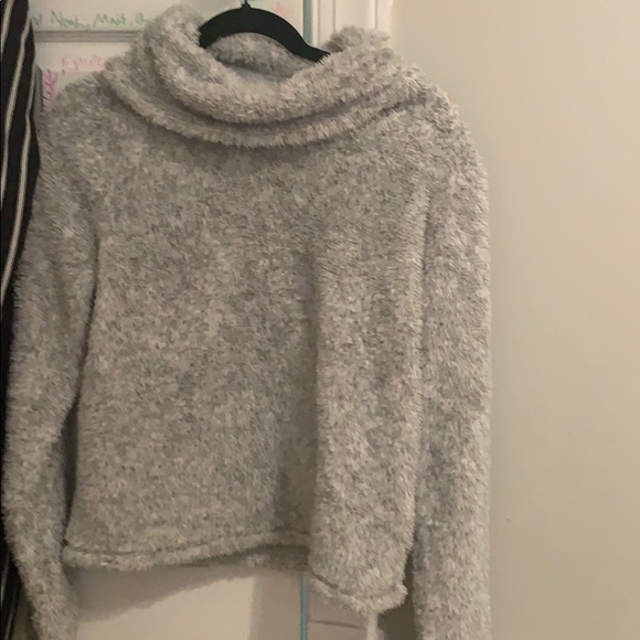 Fuzzy gray cowlneck sweater - Picture 1 of 1